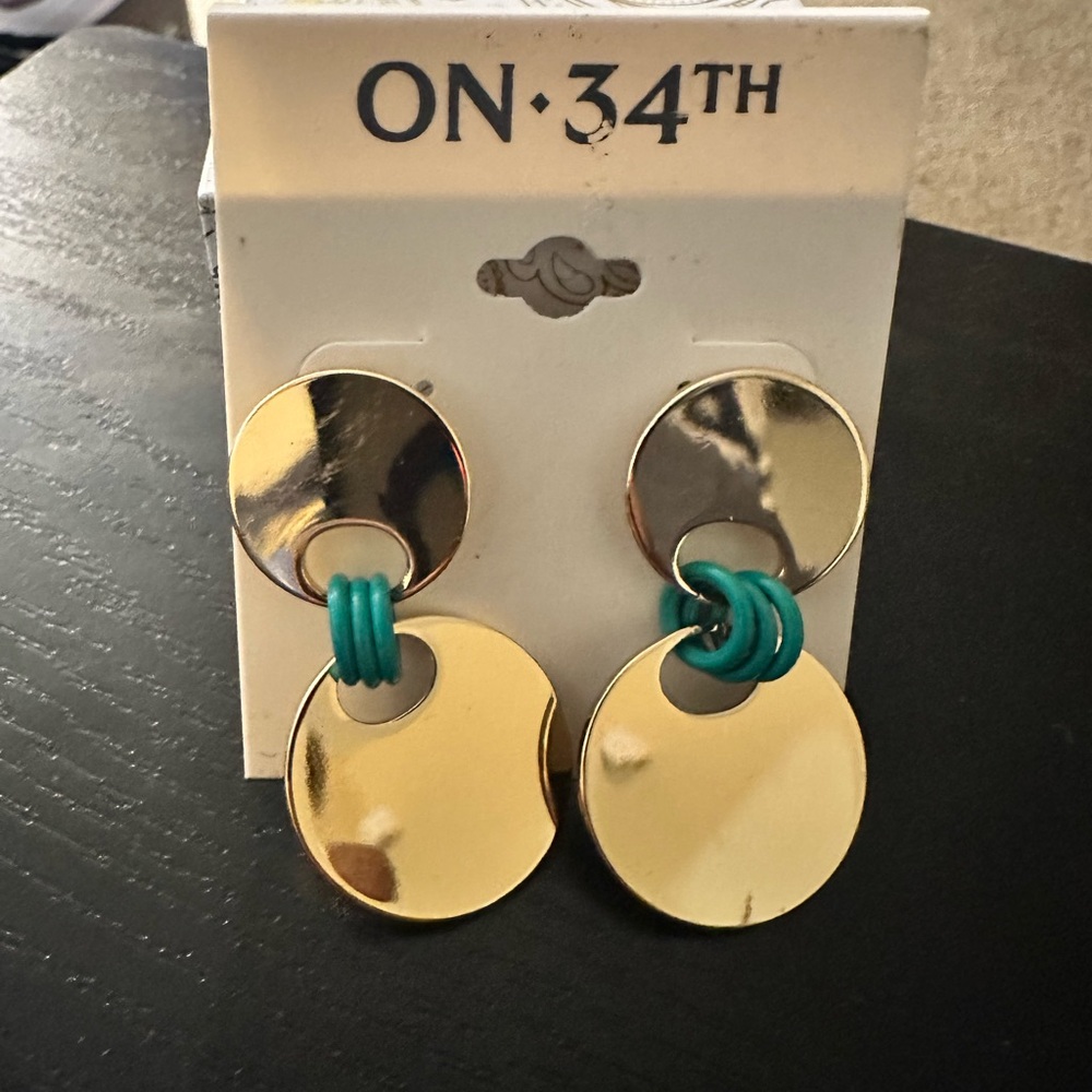 Gold-Tone Disc & Color Ring Drop Earrings